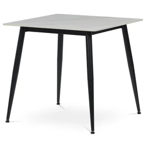 Jídelní stůl BELZANZAN 80x80 cm – bílý mramor, černé kovové nohy