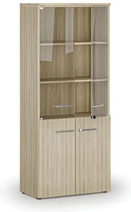 Kancelářská skříň PRIMO WOOD s dřevěnými a skleněnými dveřmi