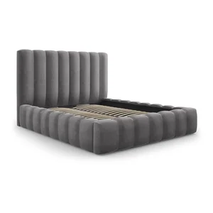 Kelp – šedá čalouněná dvoulůžková postel 160x200 s úložným prostorem, Micadoni Home