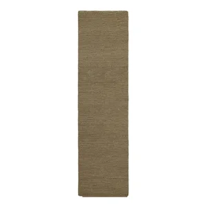 Khaki ručně tkaný vlněný běhoun 80×230 cm Harris Boucle – Flair Rugs