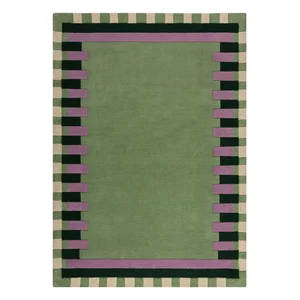 Koberec Kai Wool Border 160x230 cm – zeleno-fialový, ručně tkaný