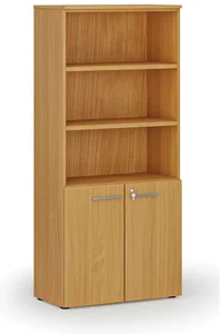 Kombinovaná kancelářská skříň PRIMO WOOD s dveřmi na 2 patra, buk