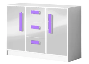Komoda BLOURT 2D3S - bílý lesk/fialová