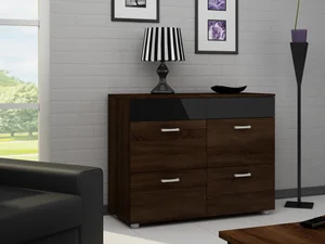 Komoda FARGONA – dub sonoma tmavý/černý lesk