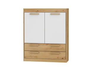 Komoda GATTON 2D2S – dub artisan a bílý lesk, 5 let záruka