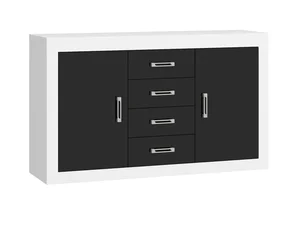 Komoda GOUDINI 2D4S – bílý korpus, černý lesk dvířek | 5 let záruka