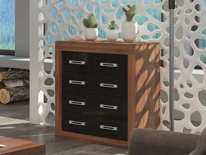 Komoda GOUDINI 4S – švestka wallis / černý lesk