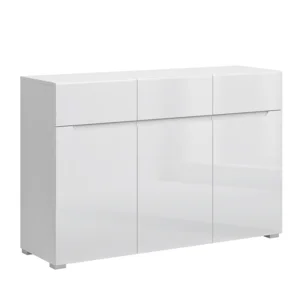 Komoda JOLK 3D3S, bílý extra vysoký lesk HG