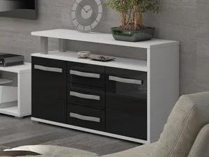 Komoda LEHUA 2D3S – bílá/černý lesk