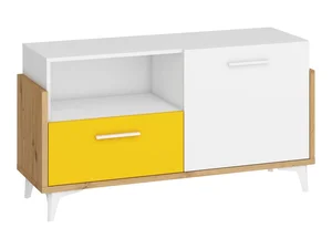 Komoda LEPON 125N, dub artisan/bílá/žlutá – 5 let záruka