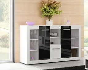 Komoda MOLTENO 3D – bílá/černý lesk