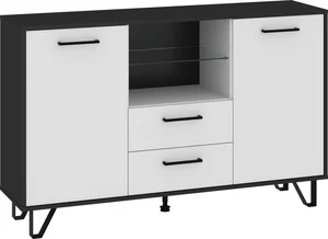 Komoda PRUDHOE 2D2S – černá/bílý lesk, 5 let záruka