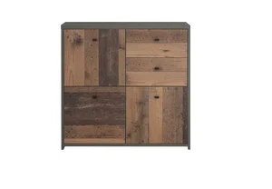 Komoda ROEL 3D2S – beton tmavě šedý / old wood vintage
