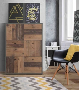 Komoda ROEL 6D – beton tmavě šedý / old wood vintage
