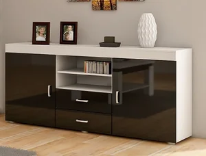 Komoda SIWANI - bílý/černý lesk, 5 let záruka