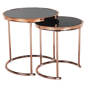 Konferenční stolky MORINO – set 2 ks, rose gold chrom, růžová a černá