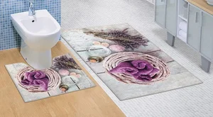 Koupelnová a WC sada předložek s 3D designem Levandule 60 x 100 cm + 60 x 50 cm