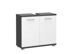 Koupelnová skříňka pod umyvadlo – tmavě šedý beton / bílý lesk, 69,9 × 62 × 28,9 cm