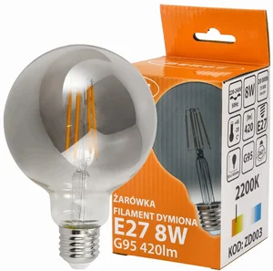 Kouřová LED Žárovka BERGE G95 – E27 – 8W – Teplá Bílá – Filament