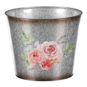 Kovový obal na květiny OK6388-L s motivem růží