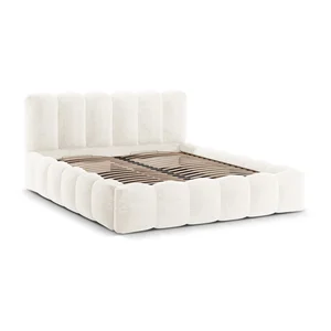 Krémová postel Lupine 200x200 cm s úložným prostorem a roštem