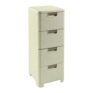 Krémová vysoká plastová koupelnová skříňka 33×79 cm – Curver Rattan