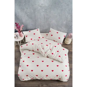 Krémové 4dílné prodloužené povlečení na dvoulůžko Renforcé s prostěradlem 200×220 cm – Mini Hearts, Mila Home