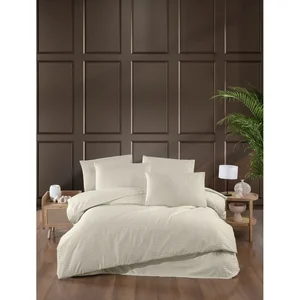 Krémové damaškové povlečení 4dílné pro dvoulůžko 200×220 cm s prostěradlem – Mila Home