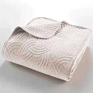 Krémový sametový set 240x260 cm: přehoz a povlak na polštář Solange