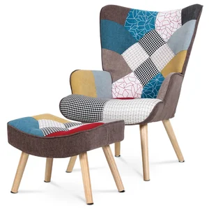 Křeslo Erebus s podnožkou – patchwork látka