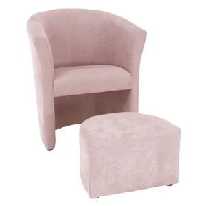 Křeslo s taburetem ROSE – pudrová růžová