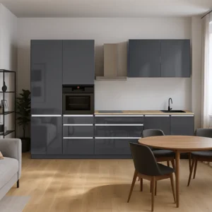 Kuchyňská linka ASTI 330, 3,3 m – antracit, extra vysoký lesk