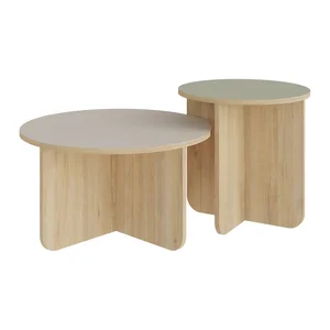 Kulaté konferenční stolky v dubovém dekoru, sada 2 ks (krémově přírodní) Hillary – Marckeric