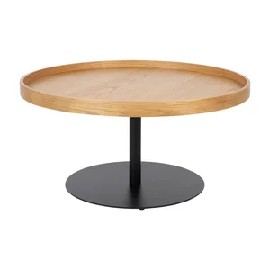 Kulatý konferenční stolek Ø70 cm – dubový dekor, White Label Yuri L