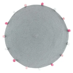 Kulatý šedý koberec 90 cm Pompomparty