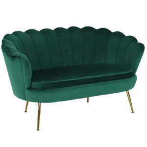 Lavice Art-deco se smaragdovou Velvet a zlatým chromem – NOBLIN