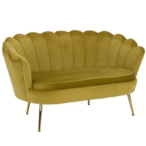 Lavice Art Deco Velvet hořčicová, zlaté chromové nohy