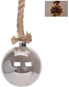 LED Skleněná Koule s Jutovým Lanem