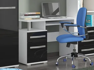 LEHUA 1D1S PC stůl s výsuvem pod klávesnici, bílá/černý lesk, 5 let záruka
