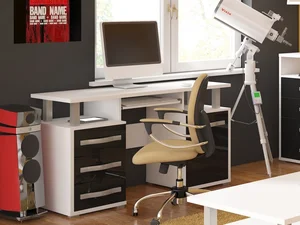 LEHUA PC stůl 1D3S, bílý/černý lesk