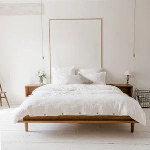 Linen Tales Prodloužené bílé povlečení s příměsí lnu, 200×220 cm