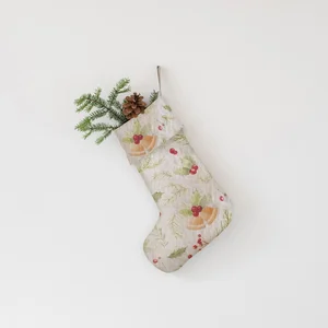 Lněná vánoční punčocha Christmas Print Natural