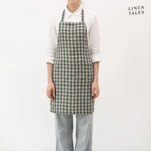 Lněná zástěra Forest Green Gingham od Linen Tales