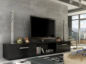 LOBA RTV televizní stolek s výklopnými dvířky – černý lesk