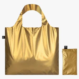 LOQI METALLIC Matt Gold – skládací nákupní taška s taštičkou