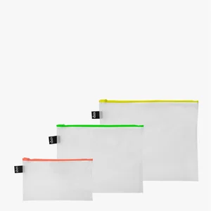 LOQI Taštičky na zip 3 ks Transparent Milky Neon