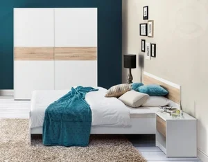Ložnice DAMBULLA: postel 160x200, skříň a 2 noční stolky, bílá/dub sonoma