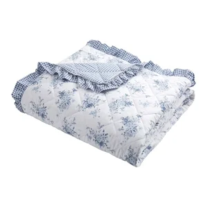 Lucie Floral Frill bílo-modrý prošívaný přehoz 220x230 cm