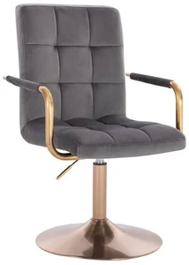 Luxusní Designová Židle VERONA GOLD z Veluru se Zlatým Podstavcem - Tmavě Šedá