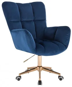 Luxusní křeslo Aurora Velur s kolečky a zlatou základnou